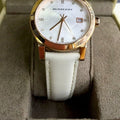 Burberry The City Diamonds White Dial White Leather Strap Watch for Women - BU9130