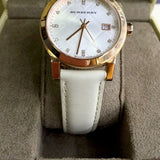  Shop Authentic Burberry The City Diamonds White Dial White Leather Strap Watch for Women - BU9130 - Luxxuri