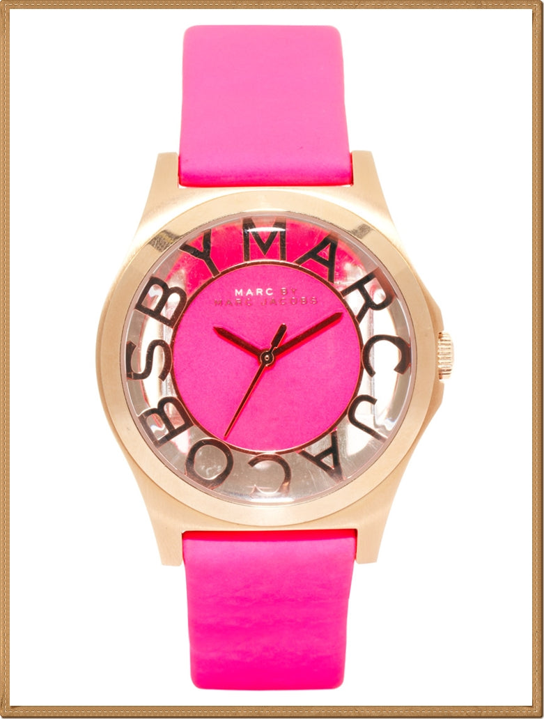 Marc Jacobs Henry Skeleton Pink Dial Pink Leather Strap Watch for Women - MBM1243