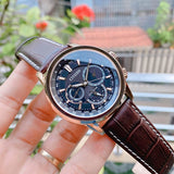  Shop Authentic Citizen Eco Drive Calendrier Black Dial Brown Leather StrapWatch For Men - BU2023-12E - Luxxuri