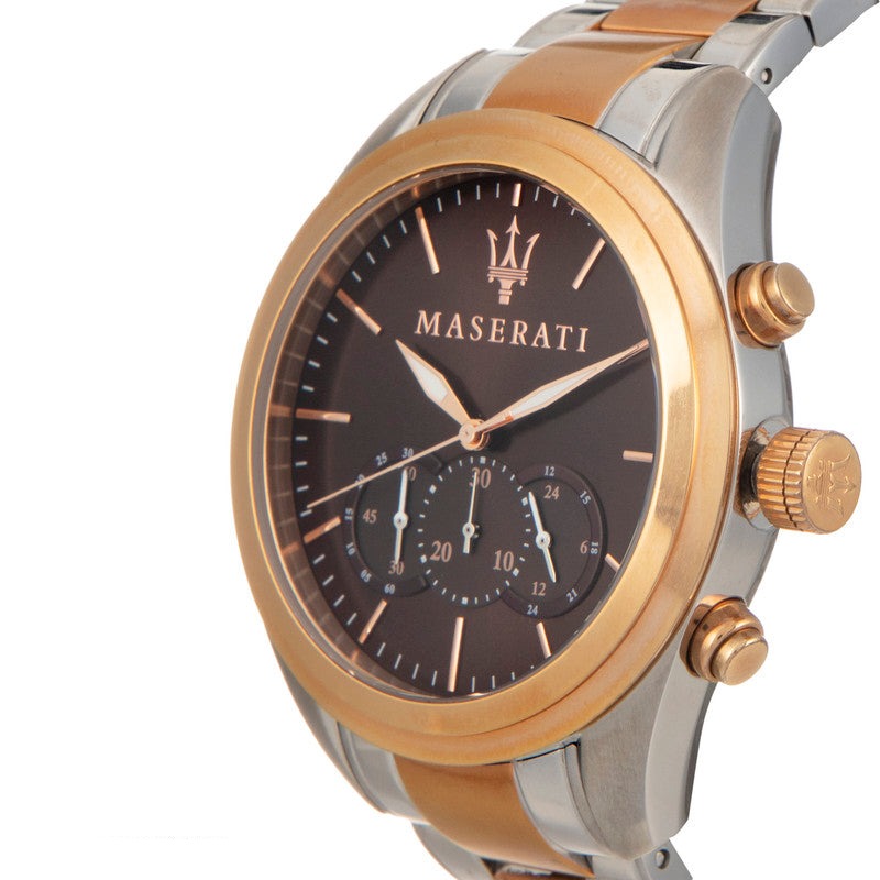  Shop Authentic Maserati Traguardo Chronograph Brown Dial Two Tone Steel Strap Men's Watch - R8873612003 - Luxxuri