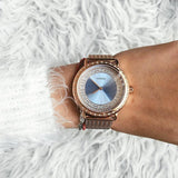  Shop Authentic Guess Willow Crystal Blue Dial Rose Gold Mesh Bracelet Watch For Women - W0836L1 - Luxxuri