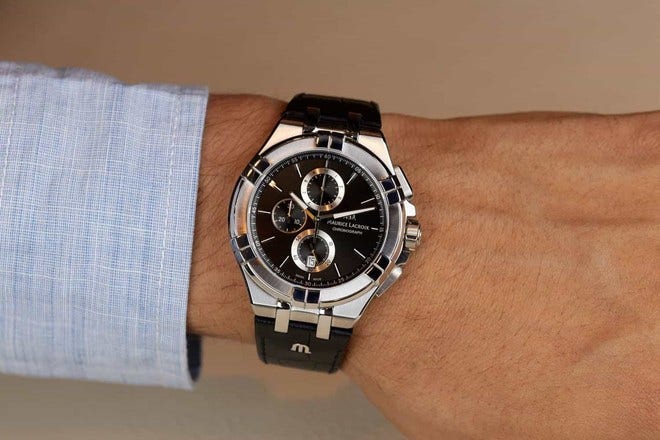  Shop Authentic Maurice Lacroix Aikon Chronograph Black Dial Black Leather Strap Watch for Men - AI1018-SS001-330-1 - Luxxuri