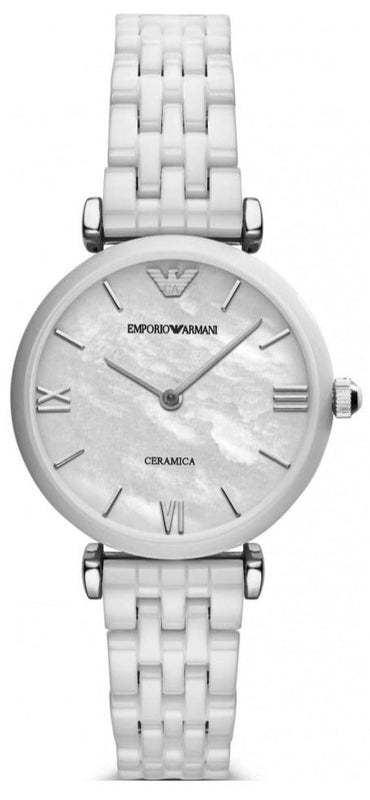  Shop Authentic Emporio Armani Giannti T Bar Quartz Mother of Pearl Dial White Steel Strap Watch For Women - AR1485 - Luxxuri