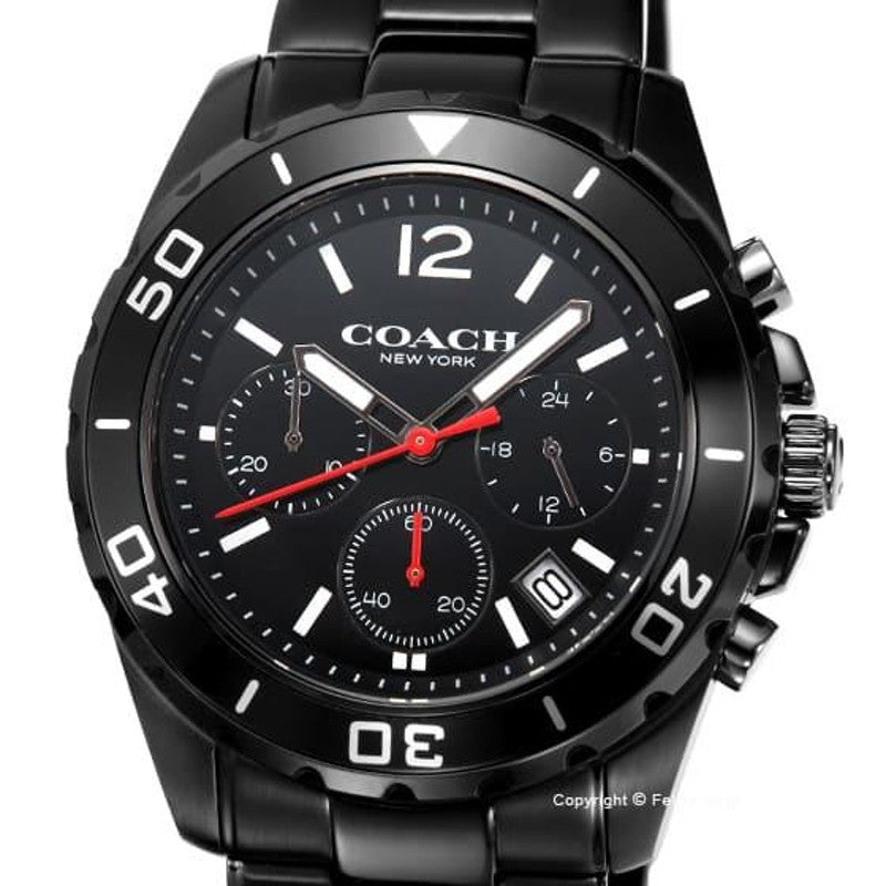 Coach Kent Chronograph Black Dial Black Steel Strap Watch for Men - 14602554