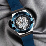  Shop Authentic Maserati Potenza Automatic Skeleton Dial Blue Rubber Strap Watch For Men - R8821108035 - Luxxuri