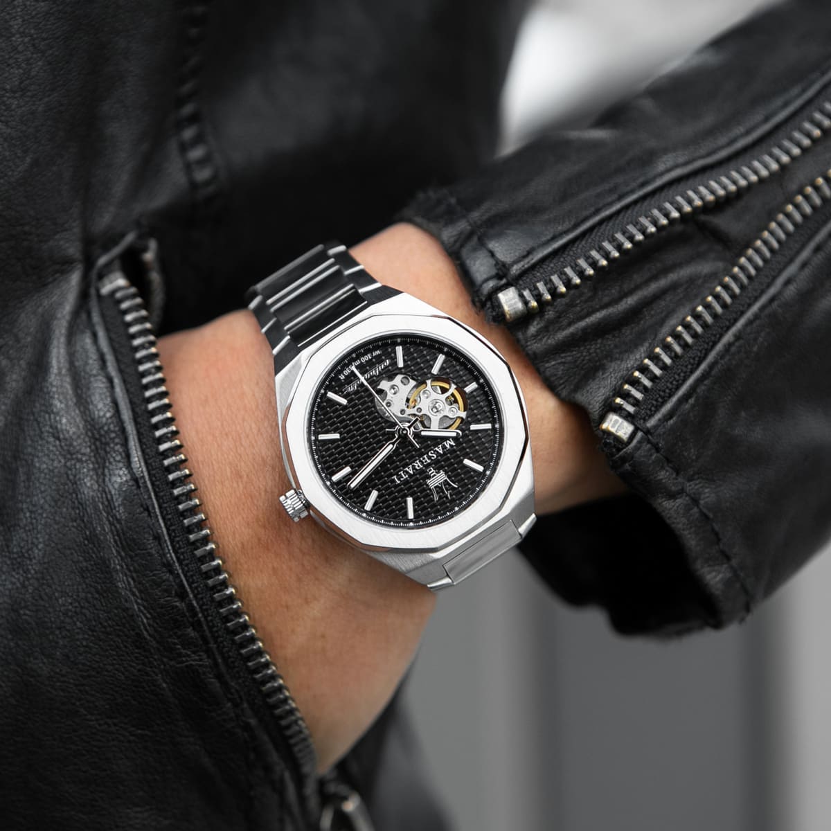  Shop Authentic Maserati Stile Skeleton Automatic Black Dial Silver Steel Strap Watch For Men - R8823142002 - Luxxuri