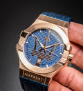  Shop Authentic Maserati Potenza 42mm Rose Gold & Blue Dial Blue Leather Strap Watch For Men - R8851108027 - Luxxuri