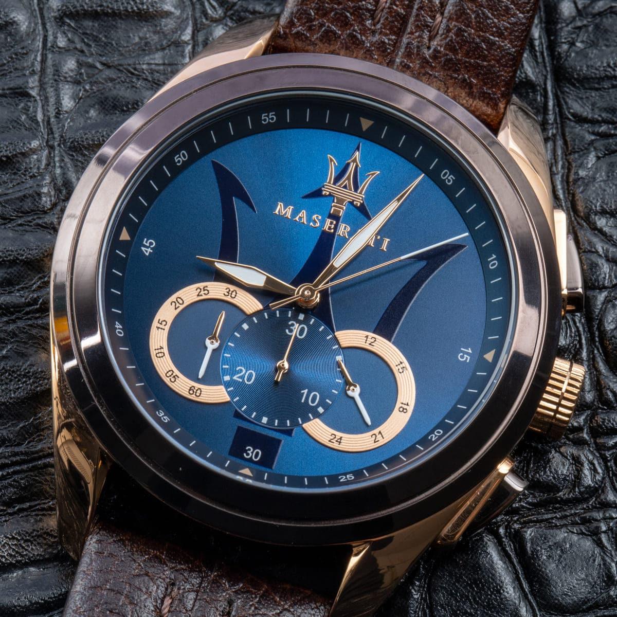  Shop Authentic Maserati Traguardo Chronograph Blue Dial Brown Leather Strap Watch For Men - R8871612024 - Luxxuri
