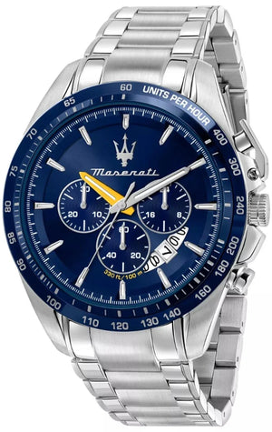  Shop Authentic Maserati Traguardo Chronograph Modena Edition Blue Dial Silver Steel Strap Watch For Men - R8871612039 - Luxxuri