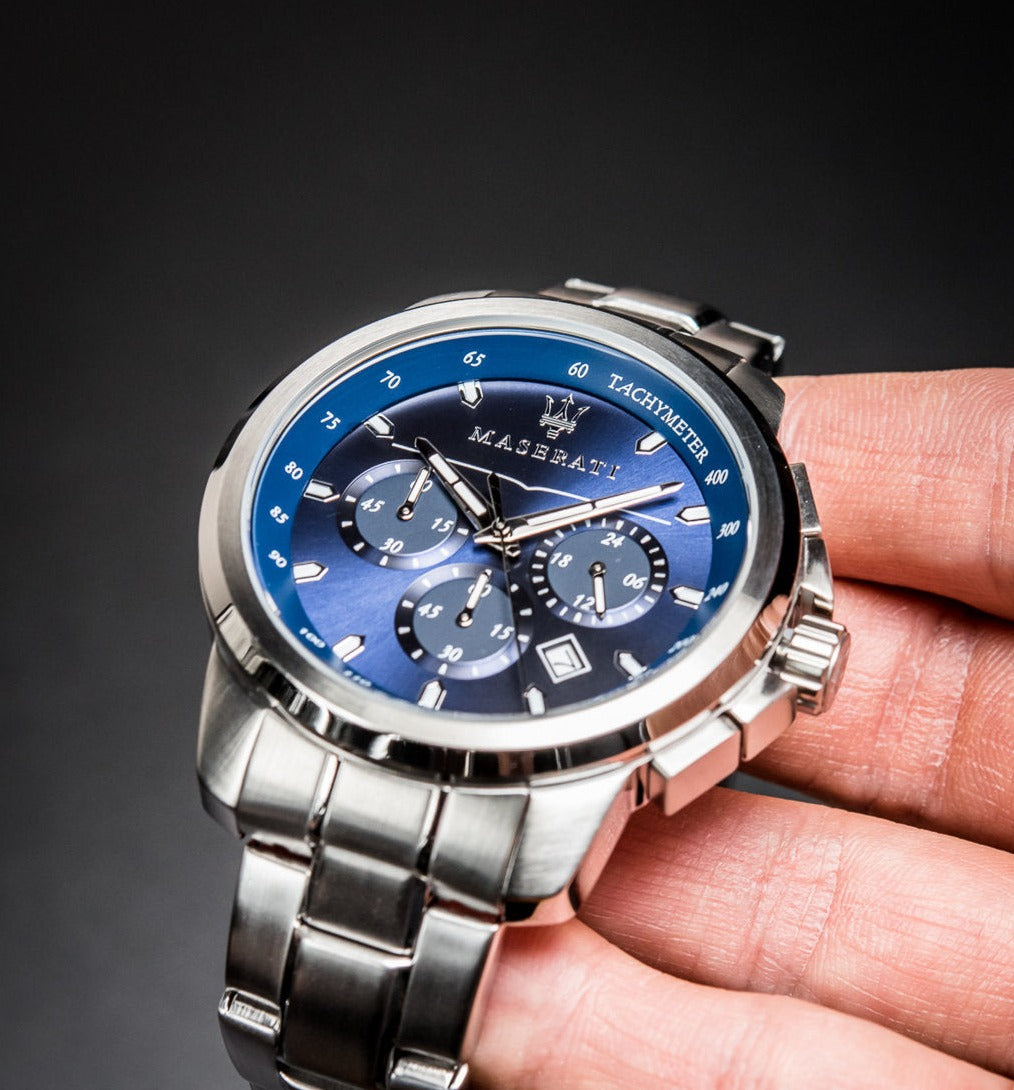  Shop Authentic Maserati Successo Chronograph Blue Dial Silver Steel Strap Watch For Men - R8873621002 - Luxxuri