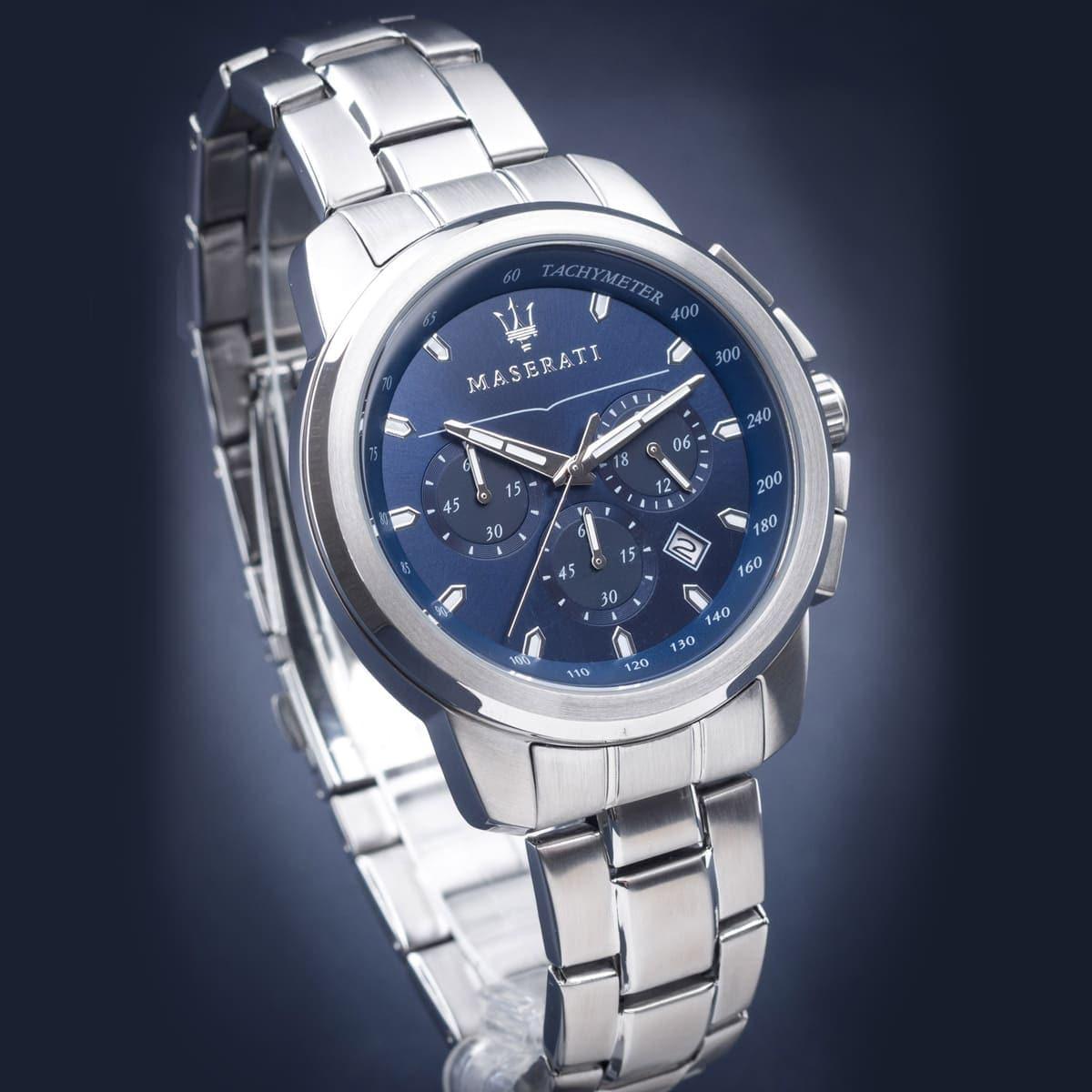  Shop Authentic Maserati Successo Chronograph Blue Dial Silver Steel Strap Watch For Men - R8873621002 - Luxxuri