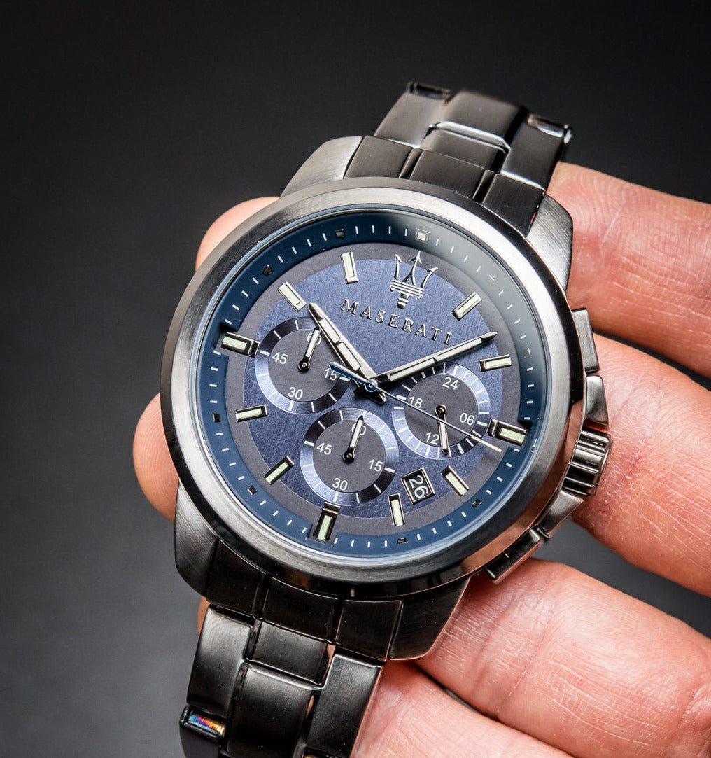  Shop Authentic Maserati Successo Chronograph Blue Dial Black Steel Strap Watch For Men - R8873621005 - Luxxuri