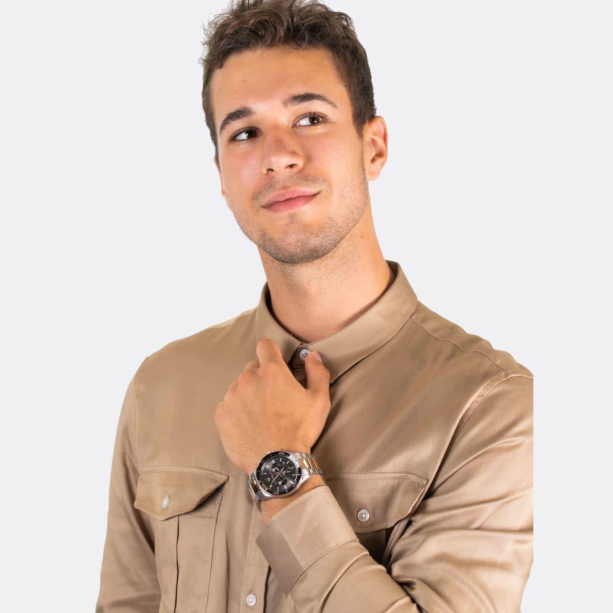  Shop Authentic Maserati SFIDA Chronograph Black Dial Two Tone Steel Strap Watch For Men - R8873640002 - Luxxuri