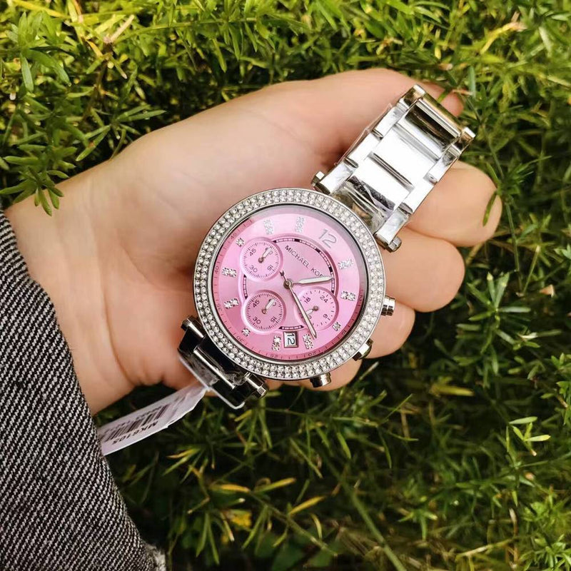  Shop Authentic Michael Kors Parker Chronograph Pink Dial Silver Steel Strap Watch For Women - MK6105 - Luxxuri