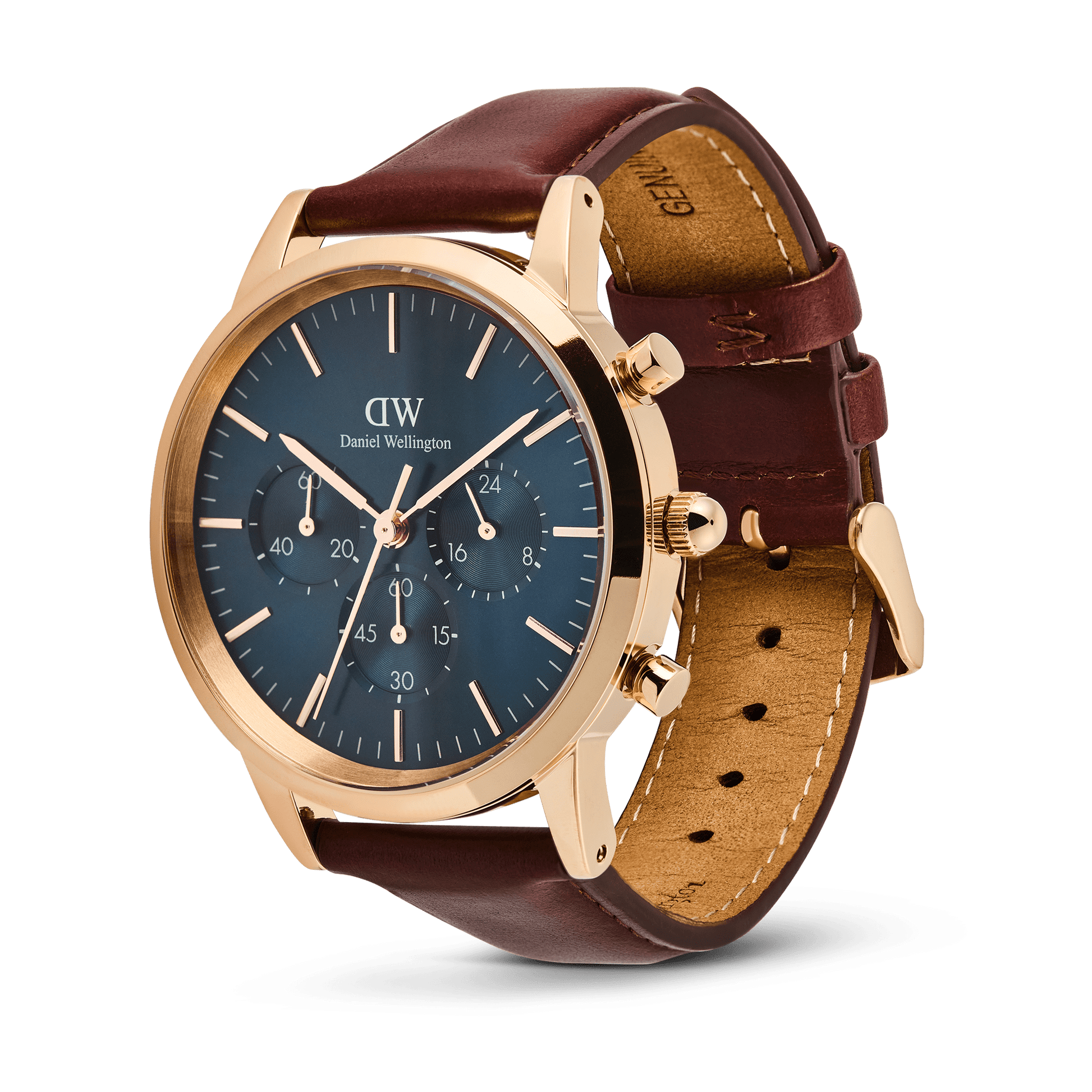  Shop Authentic Daniel Wellington Iconic Chronograph Blue Dial Brown Leather Strap Watch For Men - DW00100639 - Luxxuri