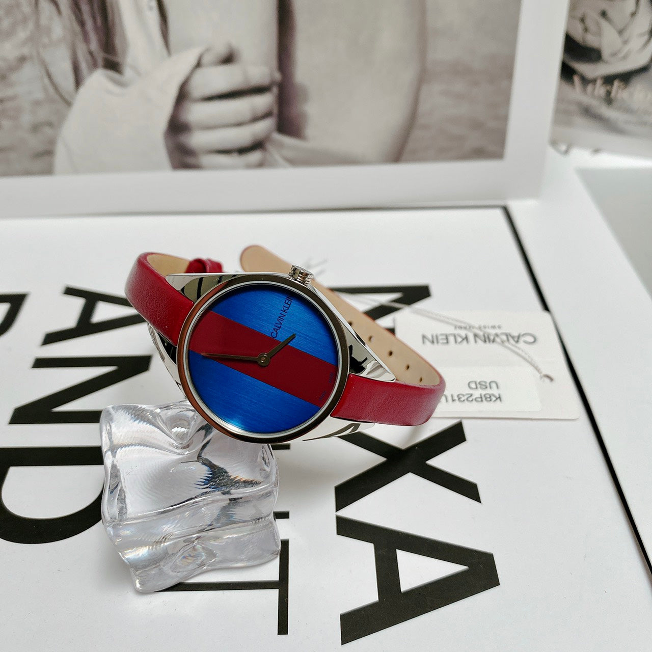  Shop Authentic Calvin Klein Rebel Blue Maroon Dial Maroon Leather Strap Watch for Women - K8P231UN - Luxxuri