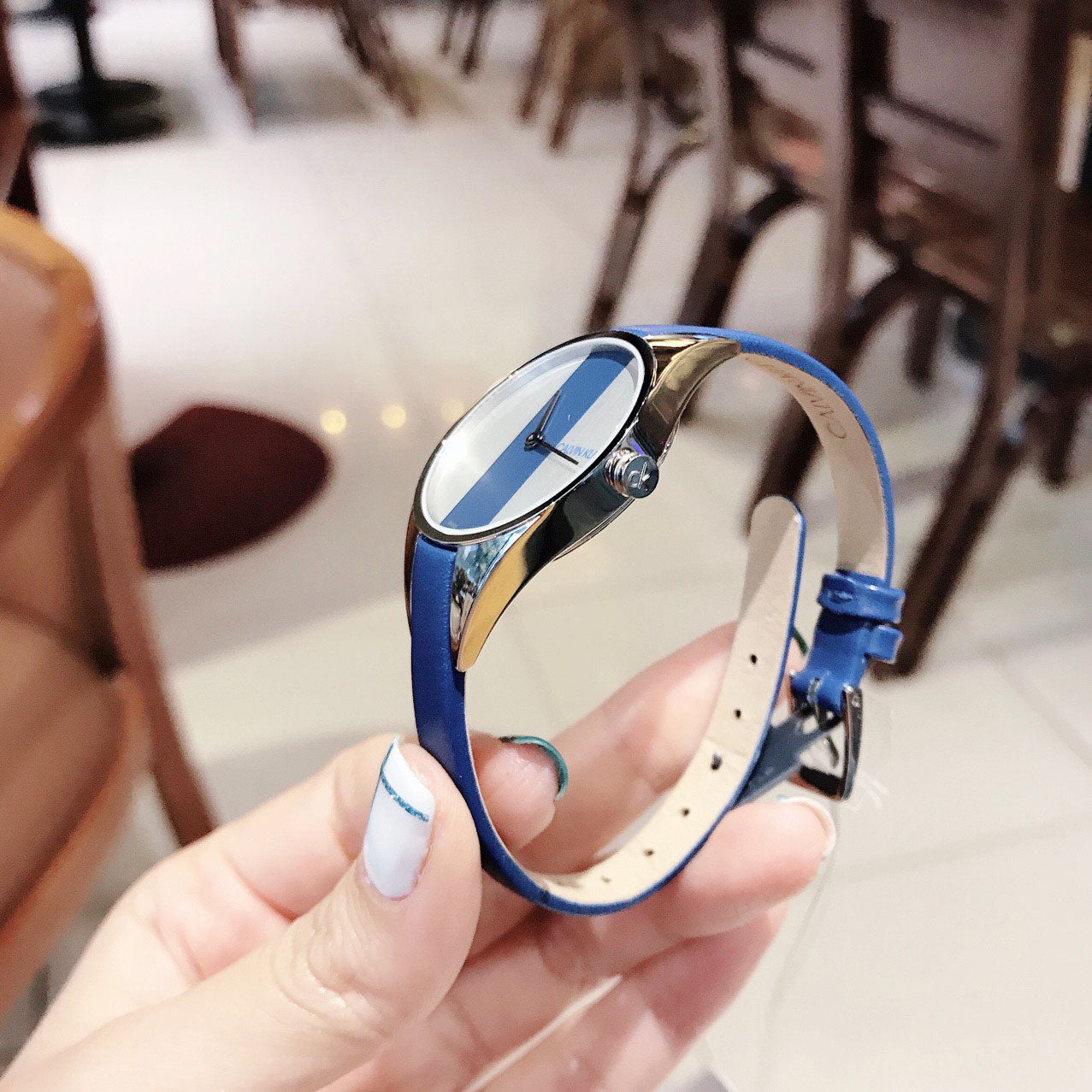  Shop Authentic Calvin Klein Rebel Blue Silver Dial Blue Leather Strap Watch for Women - K8P231V6 - Luxxuri