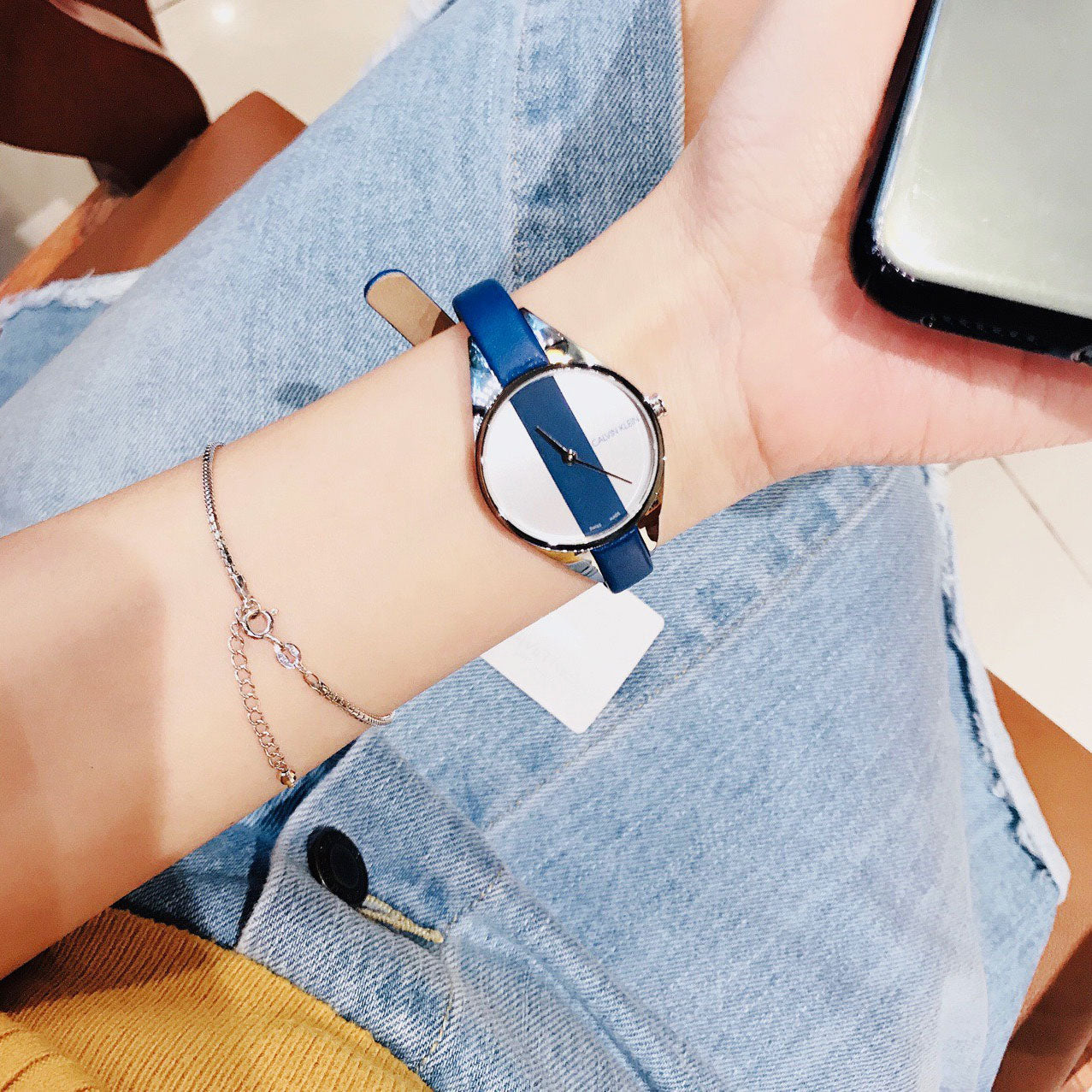  Shop Authentic Calvin Klein Rebel Blue Silver Dial Blue Leather Strap Watch for Women - K8P231V6 - Luxxuri