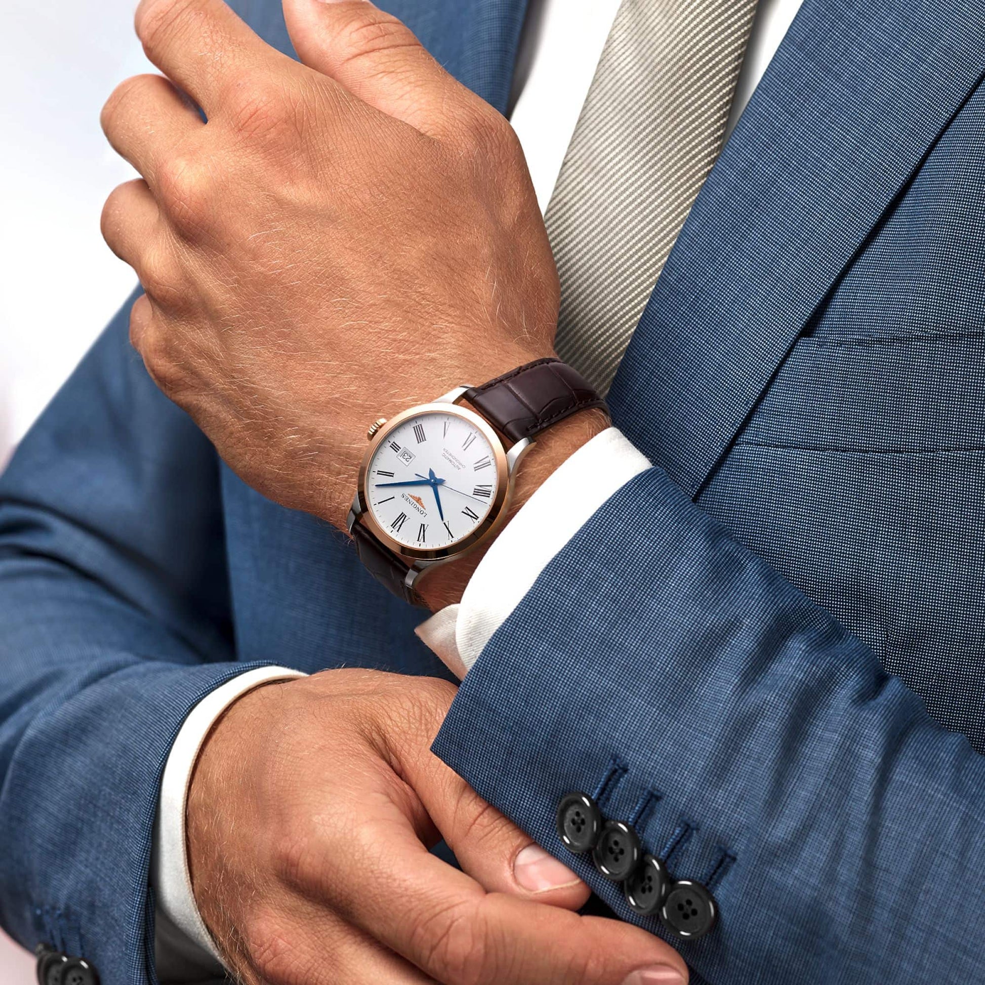  Shop Authentic Longines Record Automatic Stainless Steel 18K Gold Watch for Men - L2.821.5.11.2 - Luxxuri