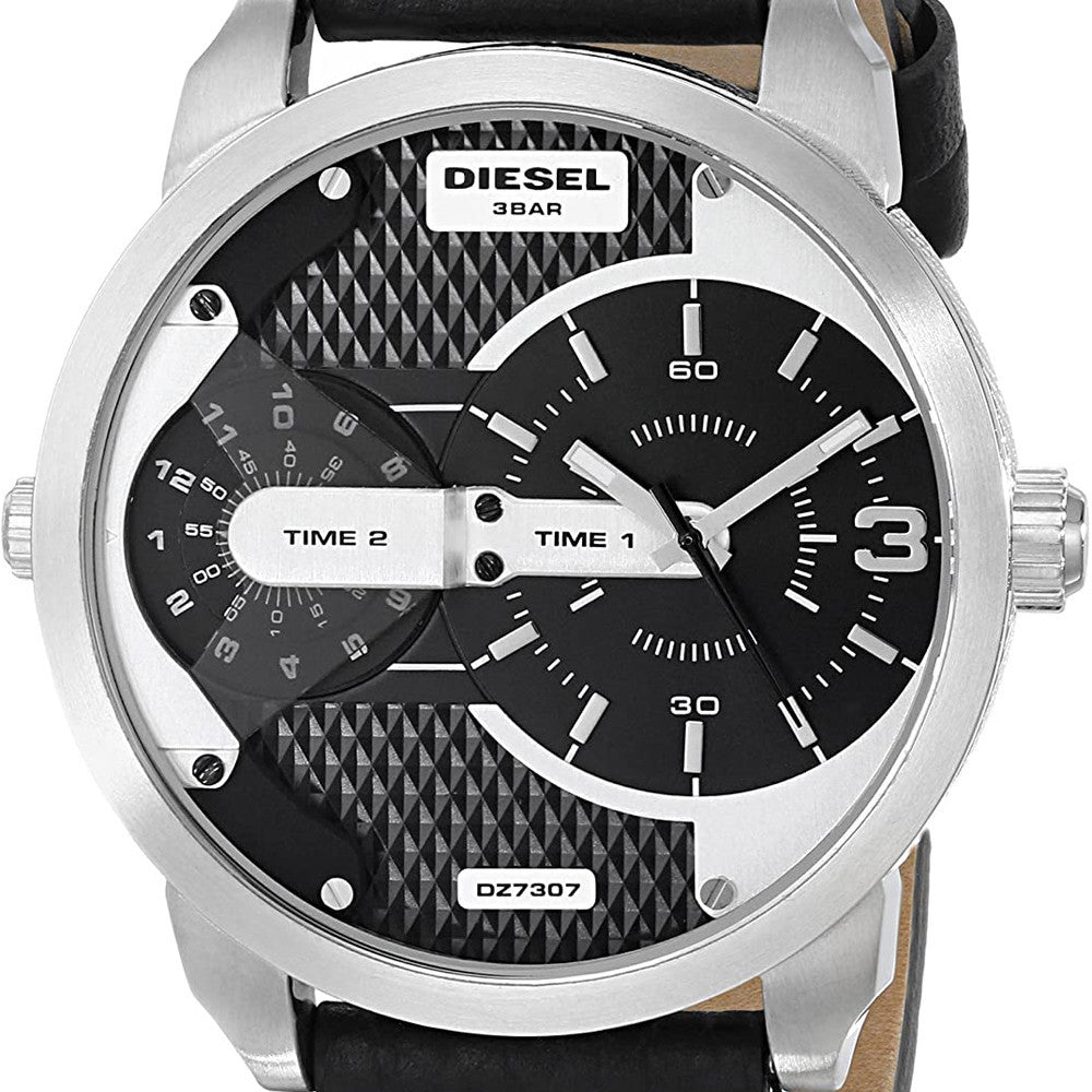  Shop Authentic Diesel Mini Daddy Black Silver Dial Black Leather Strap Watch For Men - DZ7307 - Luxxuri