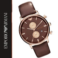  Shop Authentic Emporio Armani Classic Chronograph Brown Dial Brown Leather Strap Watch For Men - AR0387 - Luxxuri