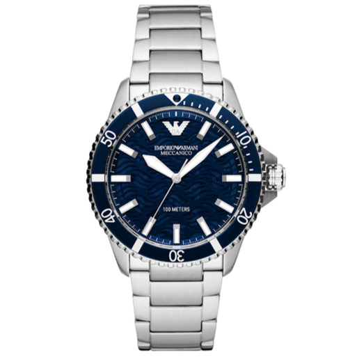  Shop Authentic Emporio Armani Meccanico Automatic Blue Dial Silver Steel Strap Watch For Men - AR60059 - Luxxuri