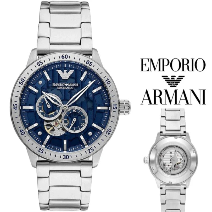  Shop Authentic Emporio Armani Mario Chronograph Automatic Blue Dial Silver Steel Strap Watch For Men - AR60052 - Luxxuri