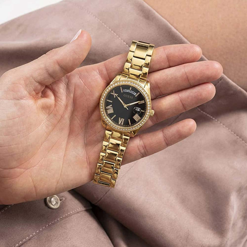  Shop Authentic Guess Luna Diamonds Black Dial Gold Steel Strap Watch for Women - GW0307L2 - Luxxuri