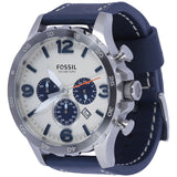  Shop Authentic Fossil Nate Chronograph White Dial Blue Leather Strap Watch for Men - JR1480 - Luxxuri