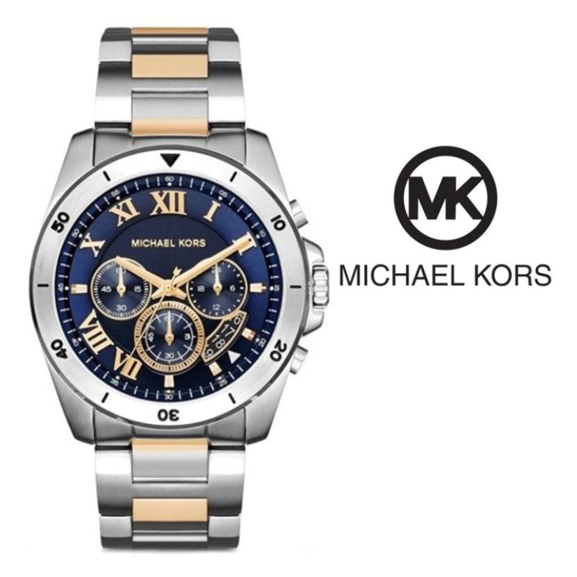 Michael Kors Brecken Chronograph Blue Dial Two Tone Steel Strap Watch For Men - MK8437