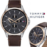  Shop Authentic Tommy Hilfiger Shawn Multifunction Grey Dial Brown Leather Strap Watch for Men - 1791615 - Luxxuri