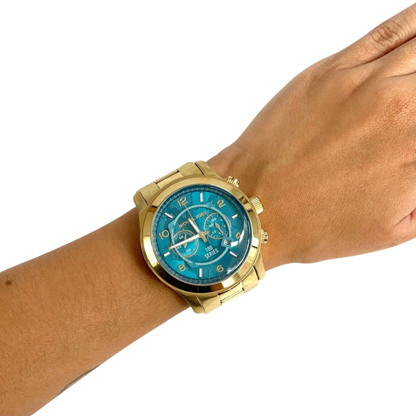 Michael Kors Runway Stop Hunger Blue Dial Gold Steel Strap Watch for Men - MK8315