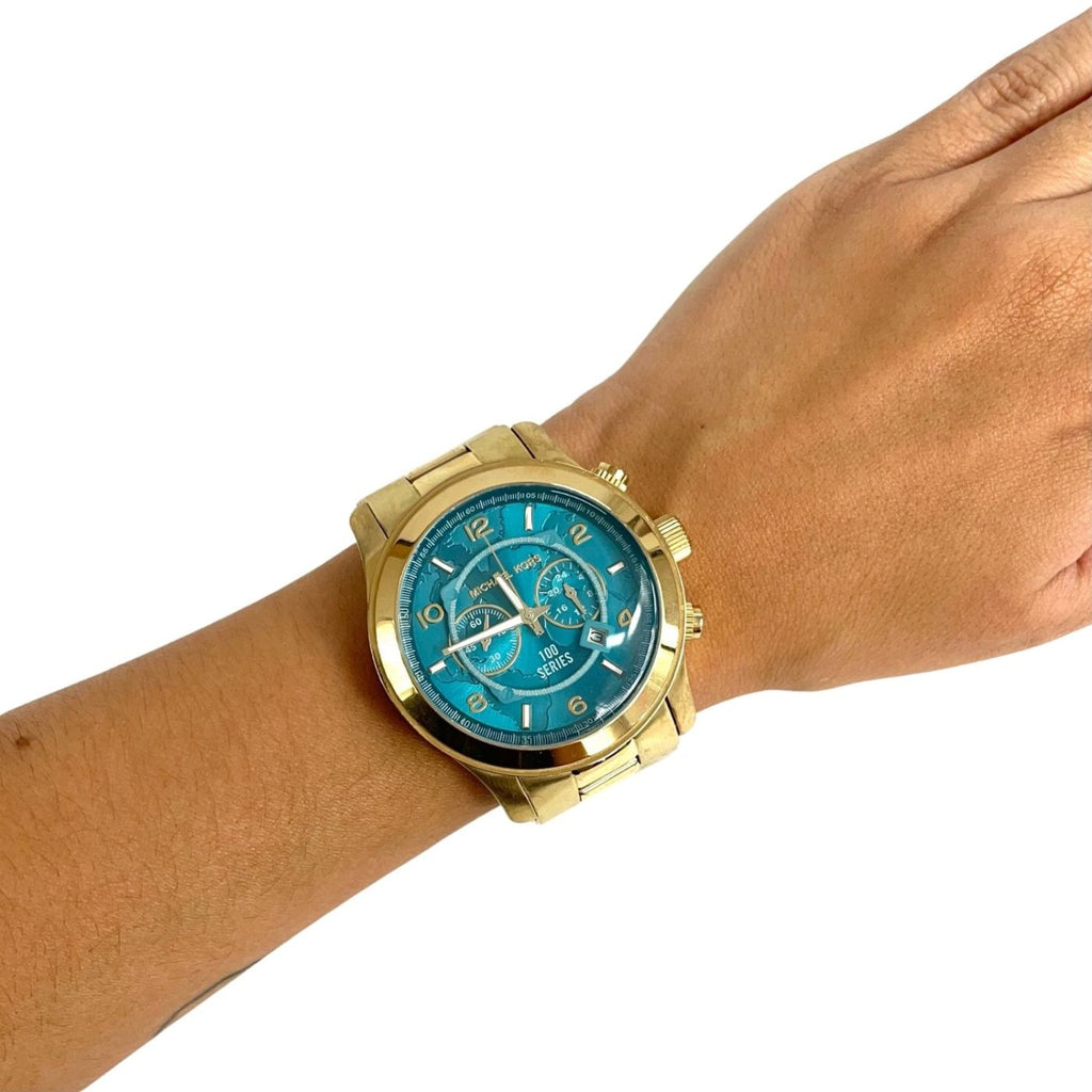  Shop Authentic Michael Kors Runway Stop Hunger Blue Dial Gold Steel Strap Watch for Men - MK8315 - Luxxuri