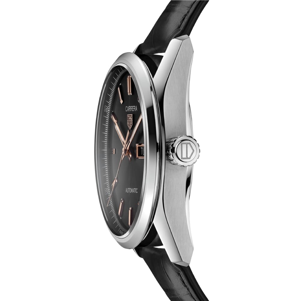 Tag Heuer Carrera Day Date Black Dial Black Leather Strap Watch for Men - WBN2013.FC6503