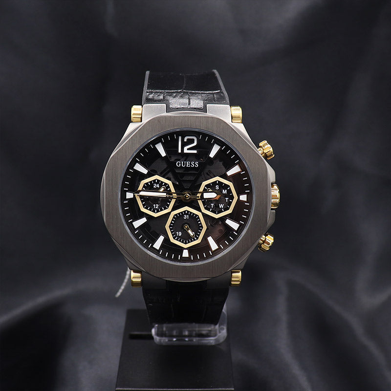 Guess Edge Chronograph Black Dial Black Leather Strap Watch For Men - GW0492G1