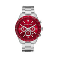 Michael Kors Layton Chronograph Red Dial Silver Steel Strap Watch For Men - MK8822