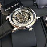  Shop Authentic Emporio Armani Luigi Silver Skeleton Dial Black Leather Strap Watch For Men - AR1981 - Luxxuri