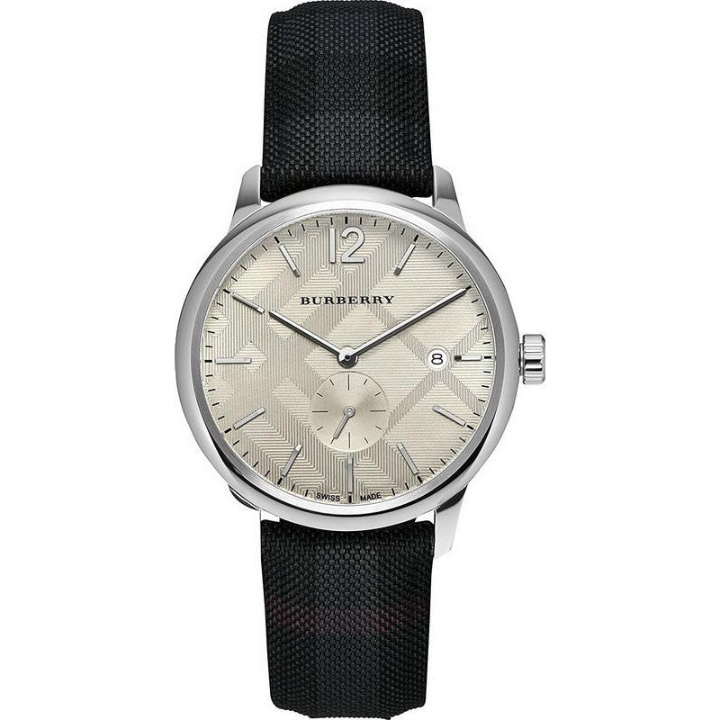  Shop Authentic Burberry Classic Round Cream Dial Black Leather Strap Watch for Men - BU10008 - Luxxuri