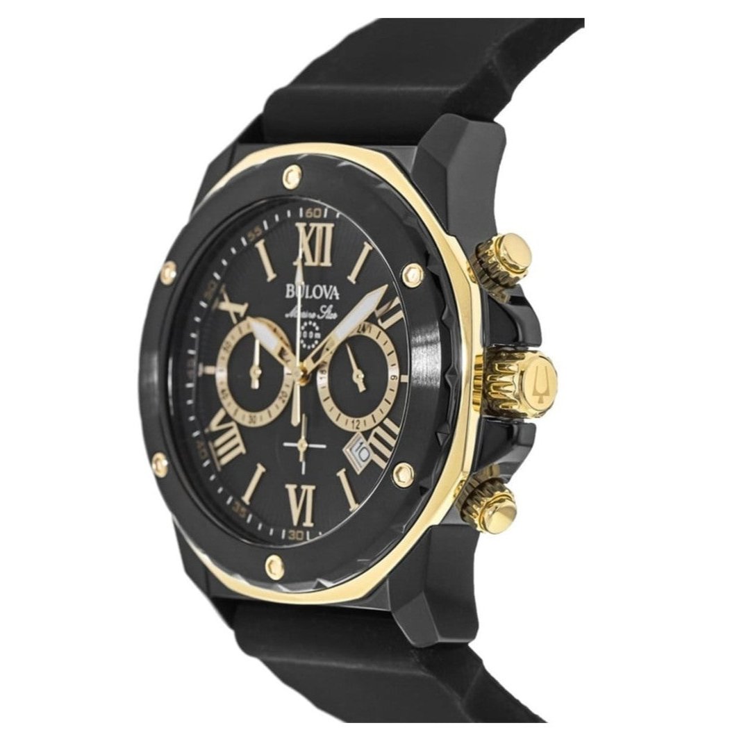  Shop Authentic Bulova Marine Star Chronograph Black Dial Black Rubber Strap Watch for Men - 98B278 - Luxxuri
