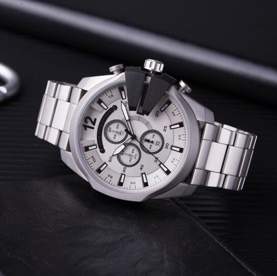  Shop Authentic Diesel Mega Chief Chronograph Silver Dial Silver Steel Strap Watch For Men - DZ4501 - Luxxuri