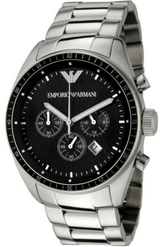  Shop Authentic Emporio Armani Sportivo Chronograph Black Dial Silver Stainless Steel Watch For Men - AR0585 - Luxxuri