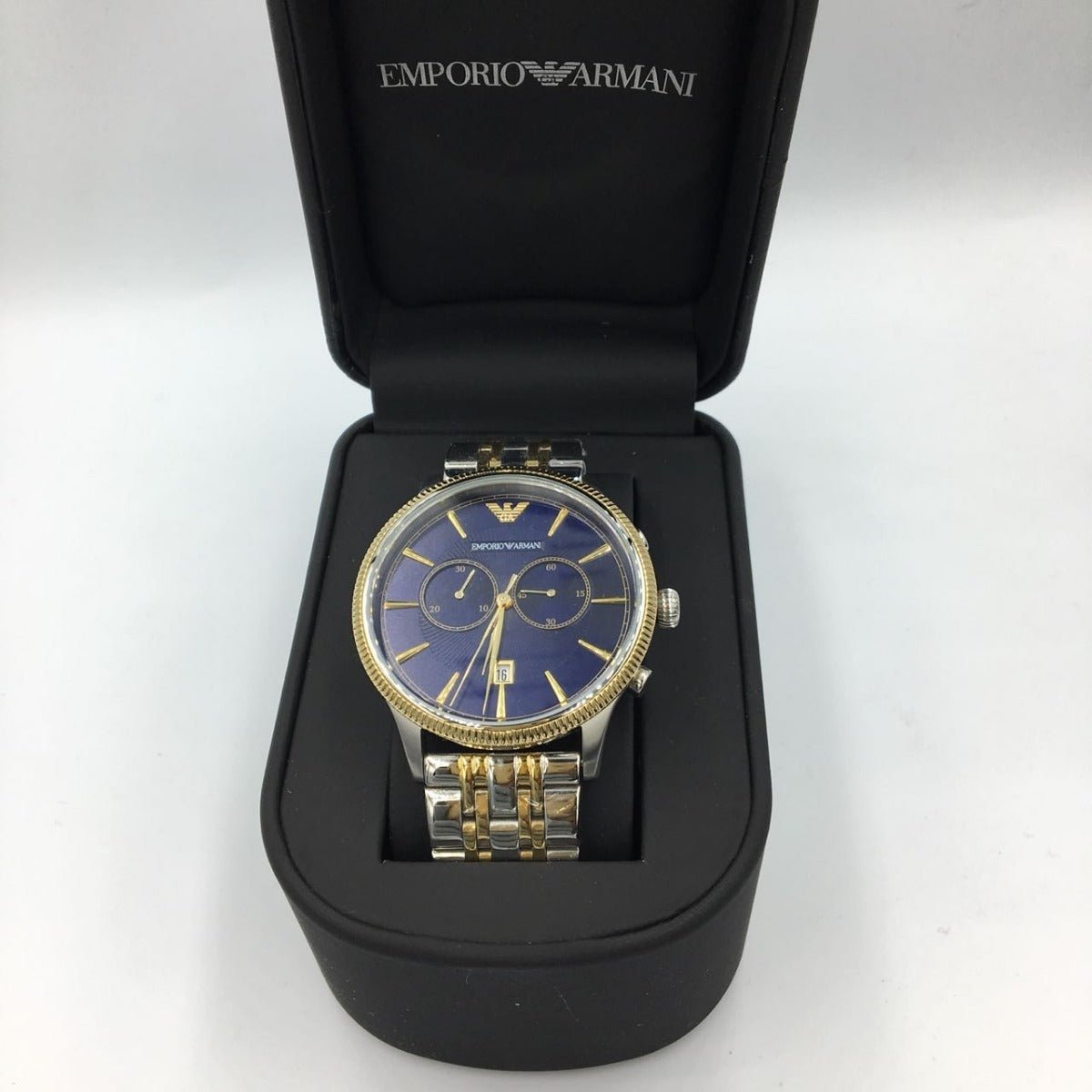  Shop Authentic Emporio Armani Classic Blue Dial Two Tone Steel Strap Watch For Men - AR1847 - Luxxuri
