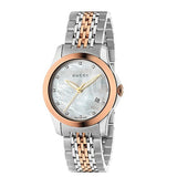  Shop Authentic Gucci G Timeless Diamonds Mother of Pearl Dial Two Tone Mesh Bracelet Watch For Women - YA126514 - Luxxuri
