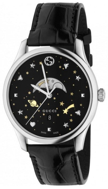  Shop Authentic Gucci G-Timeless Moonphase Black Dial Black Leather Strap Watch For Men - YA126327 - Luxxuri