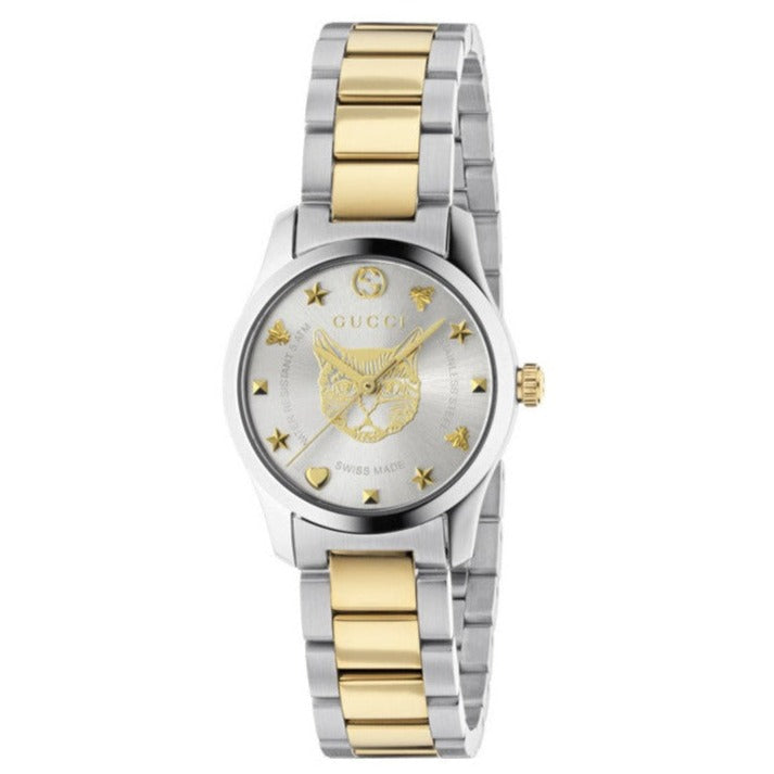  Shop Authentic Gucci G Timeless Quartz Silver Dial Two Tone Steel Strap Watch For Women - YA126596 - Luxxuri