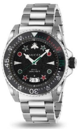  Shop Authentic Gucci Dive Quartz Black Dial Silver Steel Strap Watch For Men - YA136221 - Luxxuri