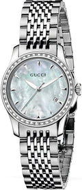  Shop Authentic Gucci G Timeless Diamonds Mother of Pearl Dial Silver Steel Strap Watch For Women - YA126506 - Luxxuri