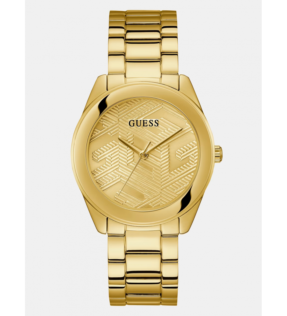 Guess Cubed Analog Gold Dial Gold Steel Strap Watch For Women - GW0606L2