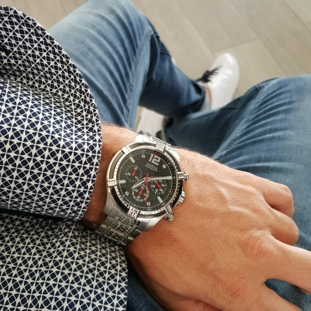  Shop Authentic Guess Circuit Chronograph Black Dial Silver Steel Strap Watch For Men - W0968G1 - Luxxuri